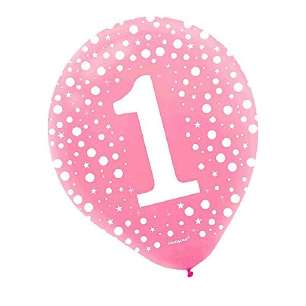 Pink Paradise #1 Printed Latex 1st Birthday Balloons Girl - 12" (100 Pc)